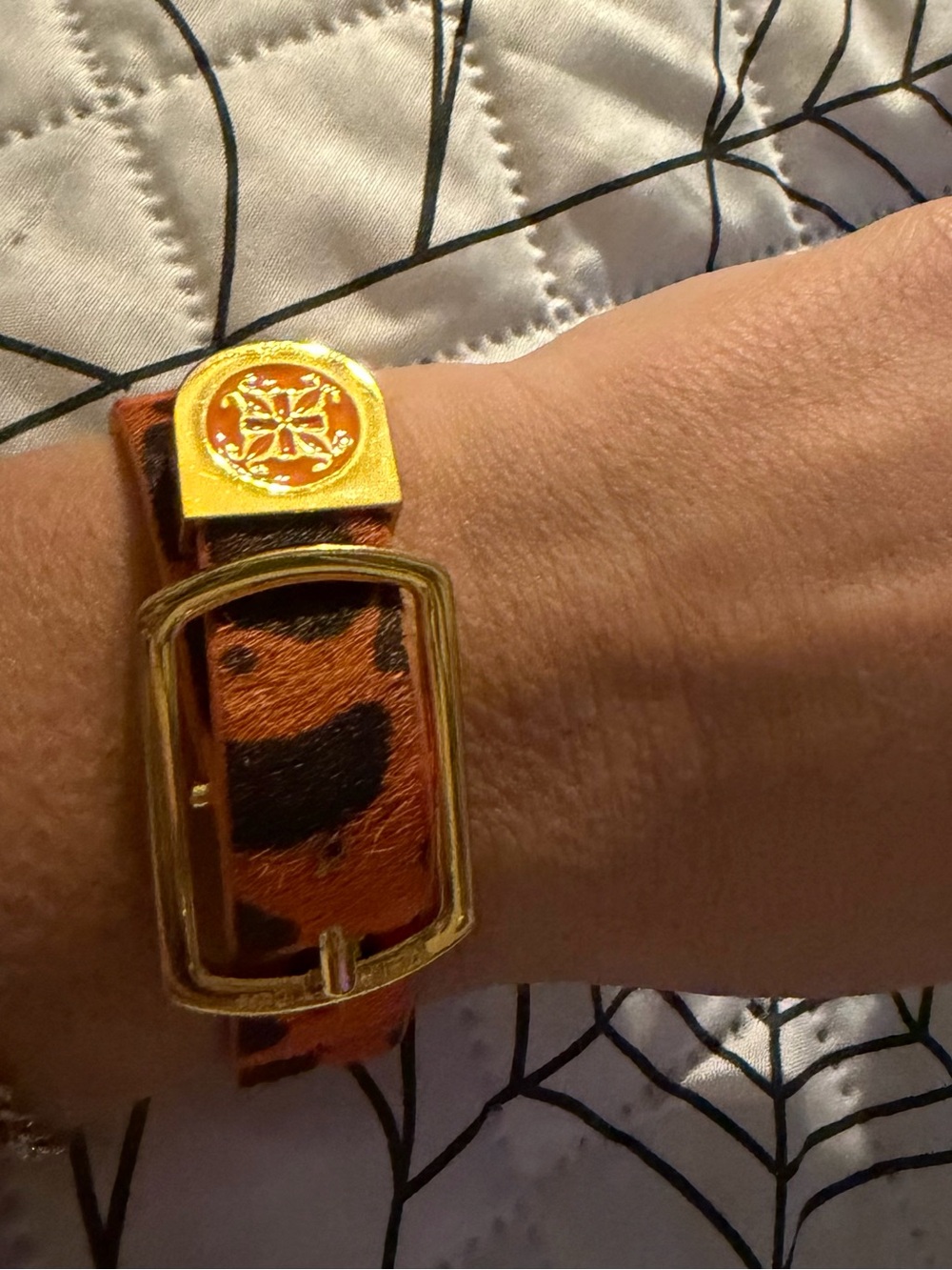 Rustic Cuff Orange & Black Leopard Leather Bracelet